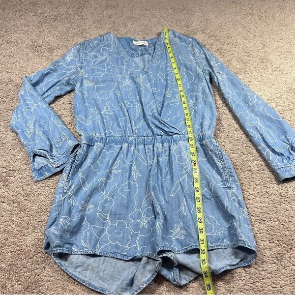 Cloth & Stone Anthropologie Women's Size S Chambray Elastic Waist Romper Blue - Picture 2 of 8